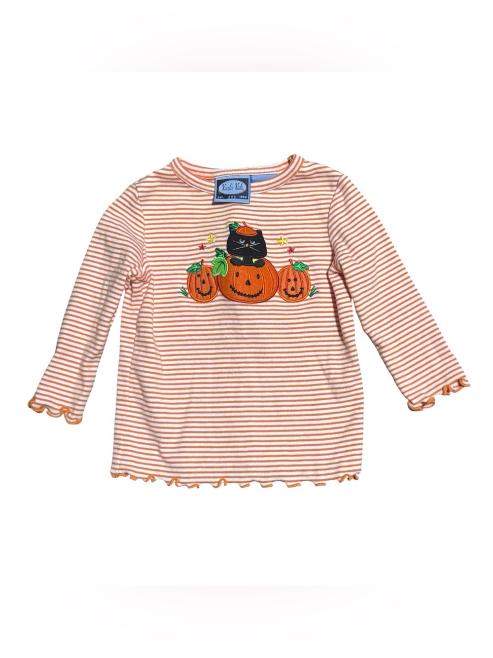 Vintage 6/9 Months Halloween Long Sleeve Shirt Black Kitty Cat Jack O Lantern